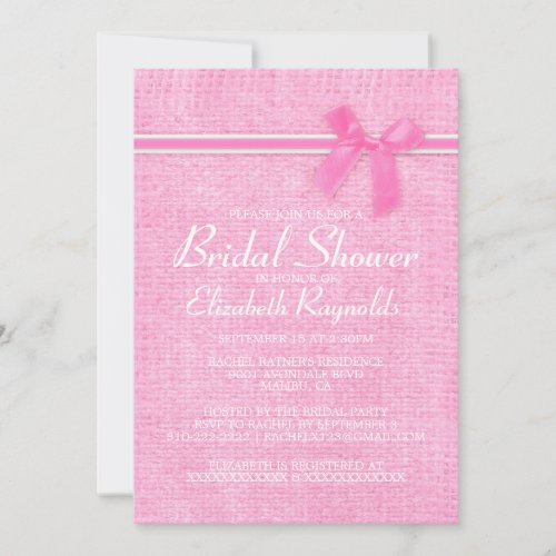 Pink White Rustic Burlap Bridal Shower Invitations