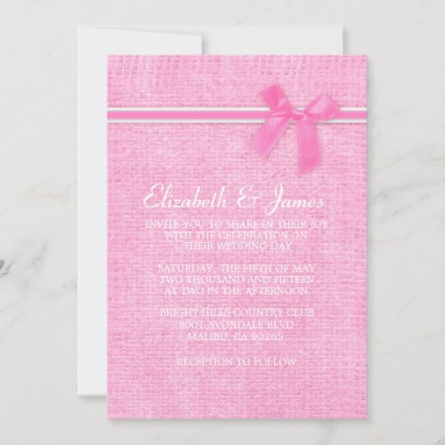 Pink &amp; White Rustic Burlap Wedding Invitations