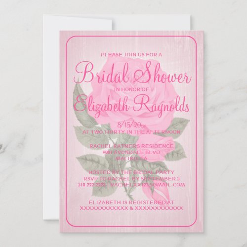 Pink White Rustic Floral Bridal Shower Invitations