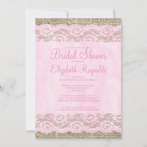 Pink &amp; White Rustic Lace Bridal Shower Invitations
