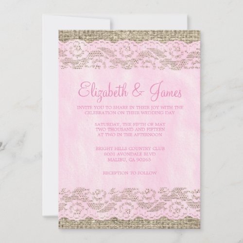 Pink &amp; White Rustic Lace Wedding Invitations