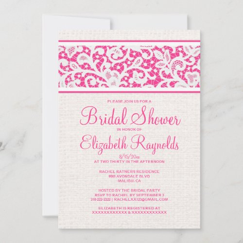 Pink White Rustic Linen Bridal Shower Invitations