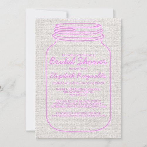 Pink White Rustic Mason Jar Bridal Shower Invites