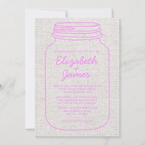 Pink &amp; White Rustic Mason Jar Wedding Invitations