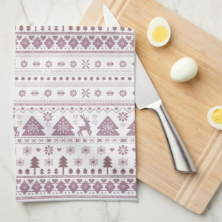 Pink & White Scandinavian Nordic Winter Christmas Kitchen Towel