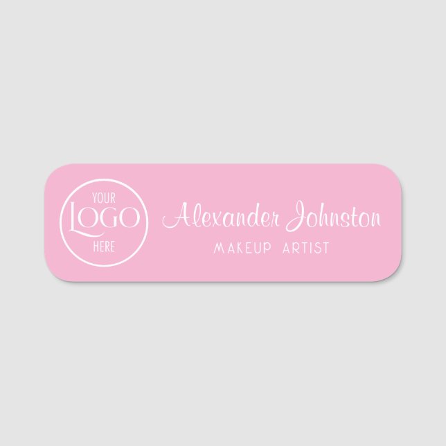Pink & White Script Makeup Personalize Name Tag (Front)