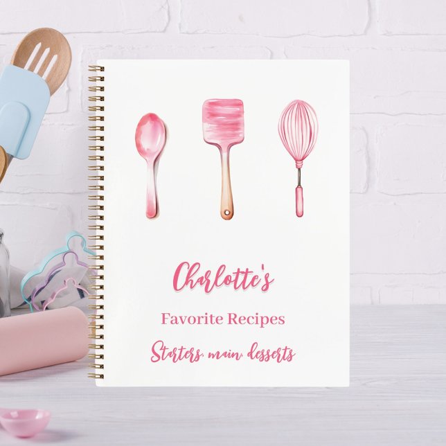 Pink white script recipe cookbook notebook (Creator Uploaded)
