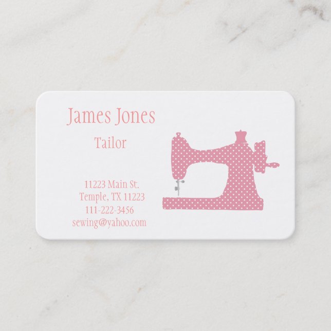 Pink & White Sewing Machine Tailor Business Card (Front)