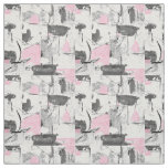 Pink White &amp; Shades of Gray Abstract Fabric