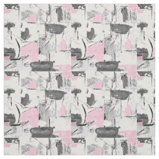 Pink White & Shades of Gray Abstract Fabric