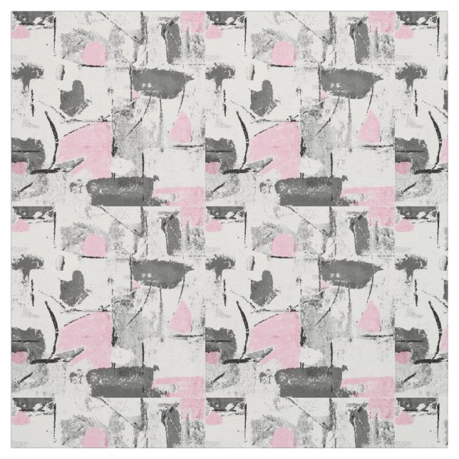 Pink White & Shades of Gray Abstract Fabric (Swatch)