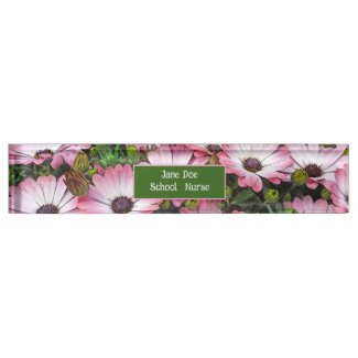PINK & WHITE SHASTA DAISIES DESK NAME PLATE