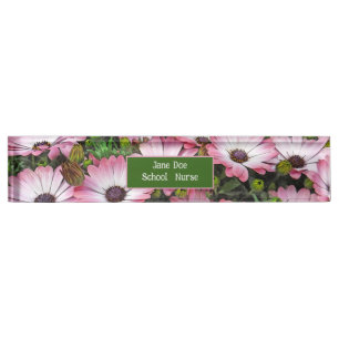 PINK & WHITE SHASTA DAISIES DESK NAME PLATE