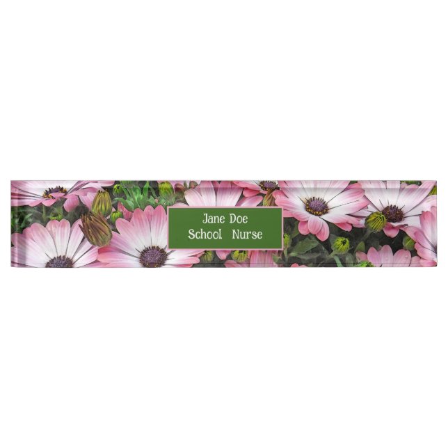 PINK & WHITE SHASTA DAISIES DESK NAME PLATE (Front)