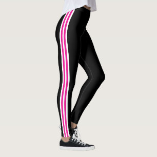 Pink White Side Stripes Black Leggings Your Colors