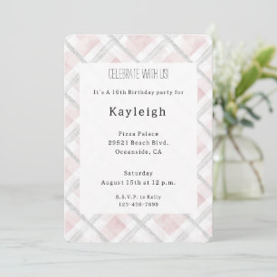 Pink White Silver Glitter Squares Birthday   Invitation