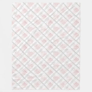 Pink White Silver Glitter Squares Fleece Blanket