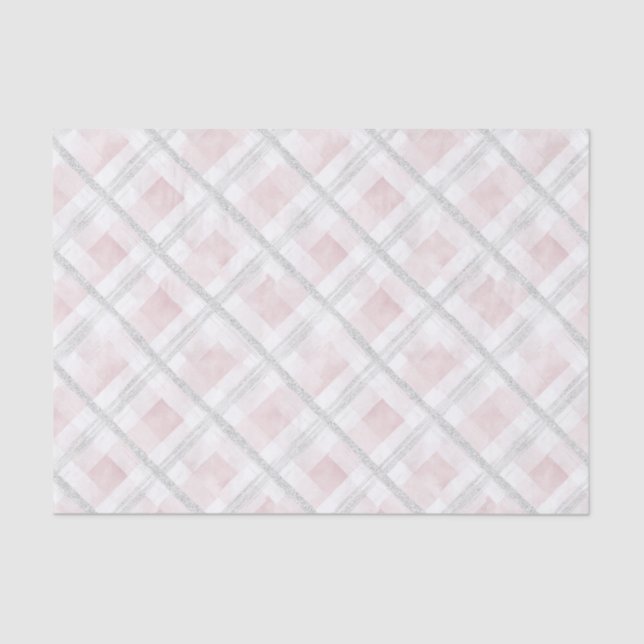 Pink White Silver Glitter Squares  Tissue Paper (Front)