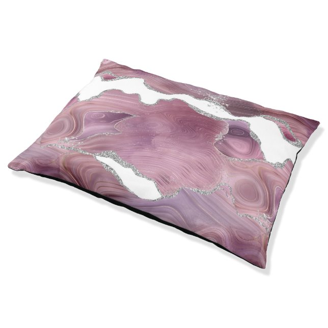 PINK WHITE SILVER MARBLE PATTERNED PET BED (Angled)