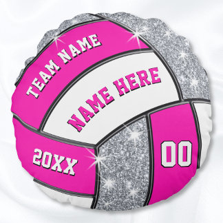 Pink, White, Silver Personalized Volleyball Pillow