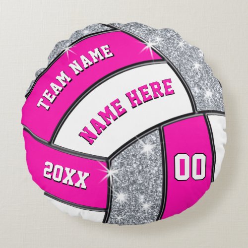 Pink White Silver Personalized Volleyball Pillow