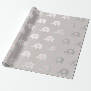 Pink White Silver Princess Elephant New Baby Wrapping Paper