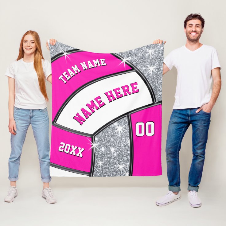 Pink, White, Silver Volleyball Fleece Blanket Zazzle