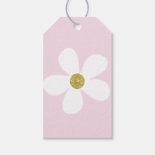 Pink White  Simple Daisy Gold Gift Tags