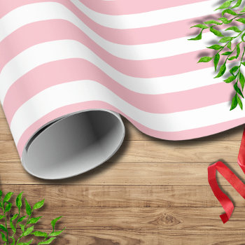 Pink White Simple Horizontal Striped Wrapping Paper by Joanna_Design at Zazzle