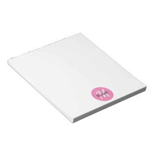 Pink  White Simple Monogram Classic Trendy Notepad