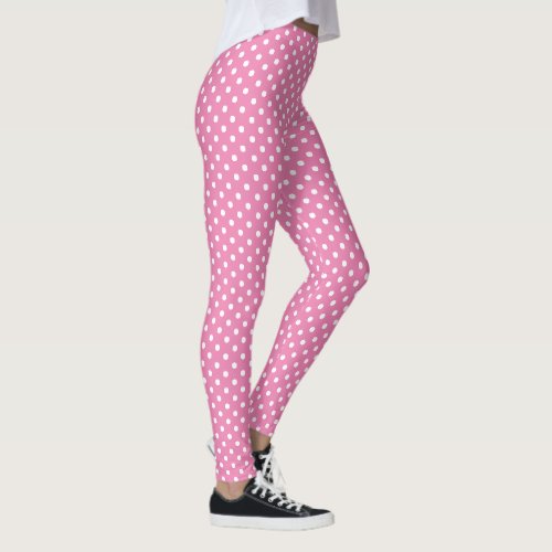 Pink White Small Polka Dots Pattern Chic Fashion Leggings