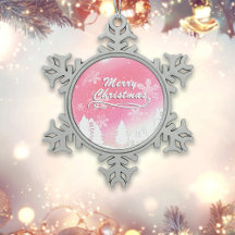 Pink White Snow House Merry Christmas