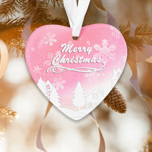 Pink White Snow House Xmas New Year Ornament