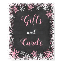 Pink White Snowflake Baby Shower Gift Table Sign