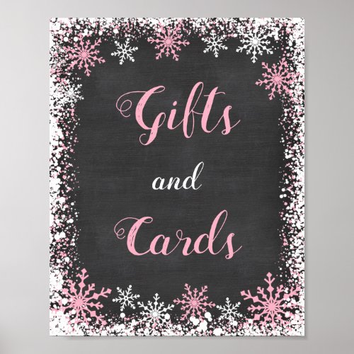 Pink White Snowflake Baby Shower Gift Table Sign