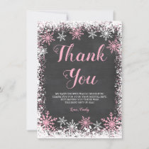 Pink White Snowflake Girl Baby Shower Thank You Card