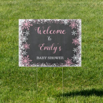 Pink White Snowflake Girl Baby Shower Welcome Yard Sign