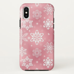 Pink white snowflake pattern Christmas ten tough iPhone X Case