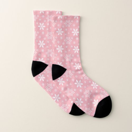  Pink White Snowflake Winter Holiday Christmas   Socks