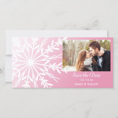 Pink White Snowflake Winter Wedding Save the Date