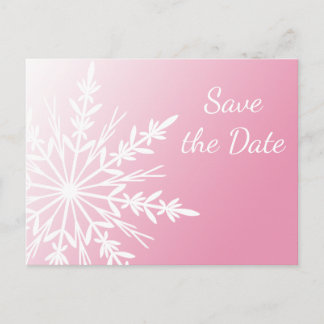 Pink White Snowflake Winter Wedding Save the Date Announcement Postcard