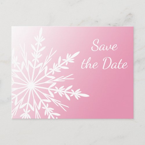 Pink White Snowflake Winter Wedding Save the Date Announcement Postcard