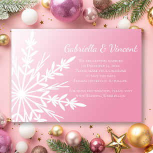Pink White Snowflake Winter Wedding Save the Date Invitation