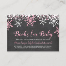 Pink White Snowflakes Baby Shower Book Request Enclosure Card
