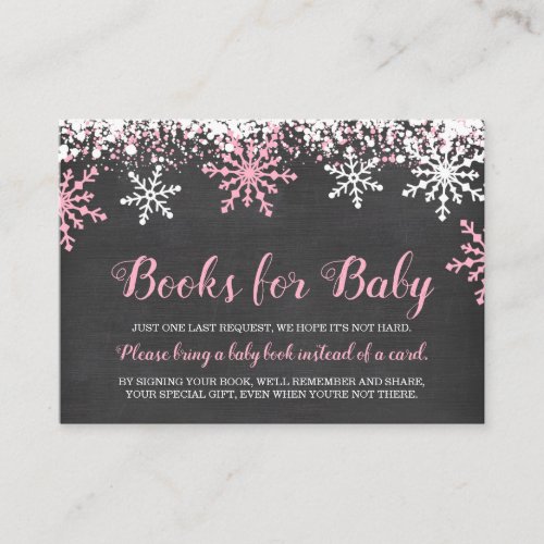 Pink White Snowflakes Baby Shower Book Request Enclosure Card