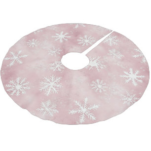 Pink White Snowflakes Christmas Brushed Polyester Tree Skirt