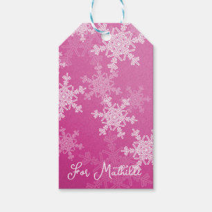 Pink White Snowflakes Minimalist Christmas Gift Tags