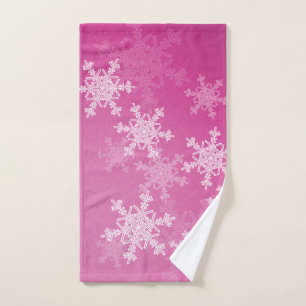 Pink White Snowflakes Minimalist Christmas Hand Towel