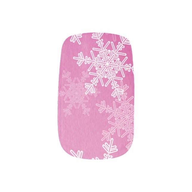 Pink White Snowflakes Minimalist Christmas Minx Nail Art (Left Thumb)