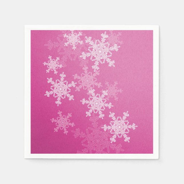 Pink White Snowflakes Minimalist Christmas Paper Napkins (Front)